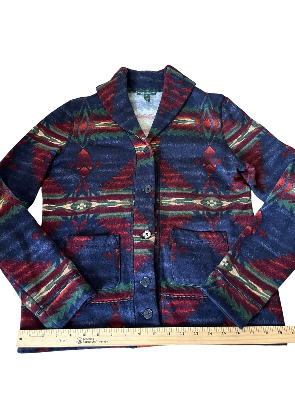 Lauren Ralph Lauren Aztec Southwestern Cardigan Sweater Jacket Size Medium - Picture 11 of 11